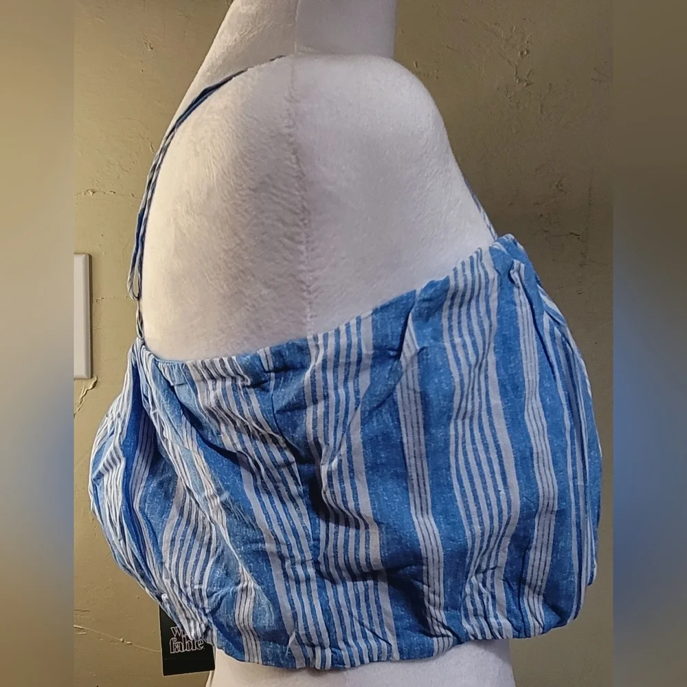NWT - Wild Fable, Swim Top, Size Large, Blue&White Stripes With Lining